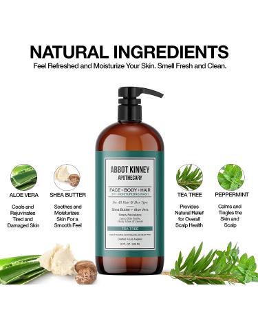 ABBOT KINNEY APOTHECARY Men's 3-in-1 Tea Tree Wash - 32oz for Skin and Hair | Moisturizing Shampoo, Conditioner, Body Wash - Buy Online on SooperMarket.com