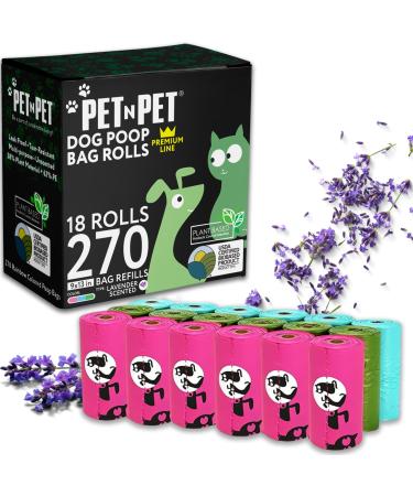 Dog Poo Bags Biodegradable Scented - 270 Ct 18 Rolls Dog Bags Poop USDA Cert 38% Biobased Thick Leakproof Poop Bags for Any Dog Breeds Doggy Poop Bags for Poo Bag Dispenser Cat Poo Bags 1 count (Pack of 270) Lavender Scented
