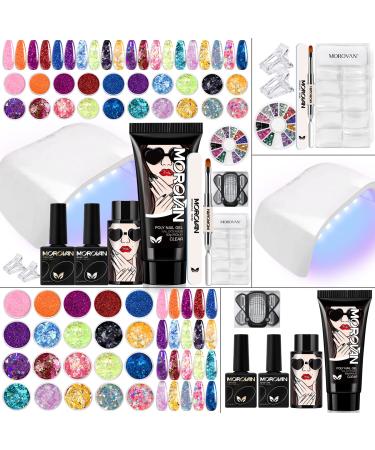 Morovan Poly Gel Nail Kit with U V Lamp- Clear Poly Nail Gel Kit with 20 Nail Glitter  Poly Nail Gel Kits Nail Extension Gel Kit Poly Gel Kit with Everything Nail Art Tool Nail Art Supplies DIY Manicure