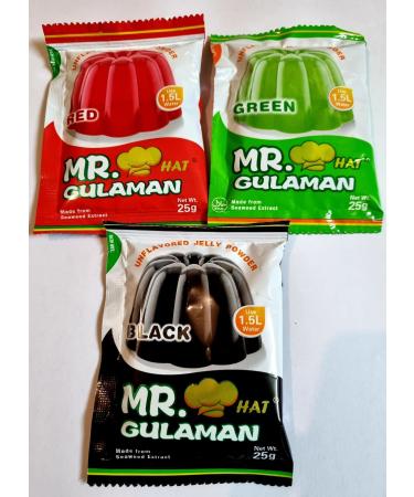 Pack of 3 Mr. Gulaman Unflavoured Jelly Powder Made from Seaweed Extract Green Red Black Gulaman 25g