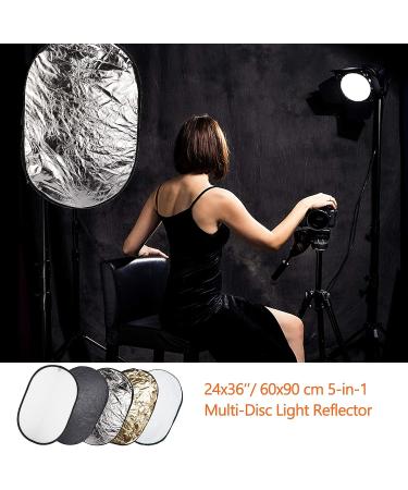Photo Light Reflector 24x36 Inches 5-in-1 Diffuser Kit with Holder Clips - Translucent, Silver, Gold, White, Black - for Studio & Outdoor Photography - Buy Online on SooperMarket.com