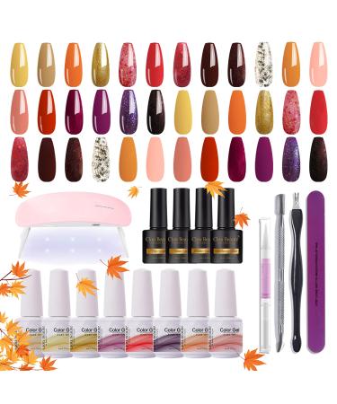 Clou Beaute 18 Colors 20 Pcs Gel Nail Polish Kit-Cozy Campfire Collection Fall Winter Orange Yellow Green Gel Nail Polish Soak Off Nail Lamp Base Top Coat 8ml Gel Nail Kit Nails Manicure Gifts for Women S22-07 CB-S22-07