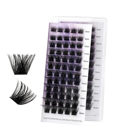 Lash Clusters DIY Eyelash Extensions C/D Curl Wide Stem Cluster Lashes 8-16mm Mixed Length Individual Lashes Wispy and Soft Cluster Eyelashes Matte Black Lashes Extensions for DIY(Volume-0.07D 8-16mm Mixed)