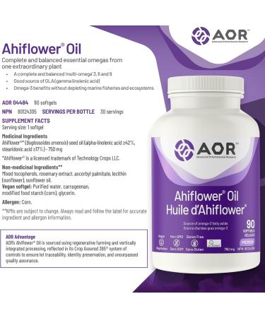 AOR - Ahiflower Oil 90 Softgels - Complete Balanced Essential Omegas from One Extraordinary Plant - Buy Online on SooperMarket.com