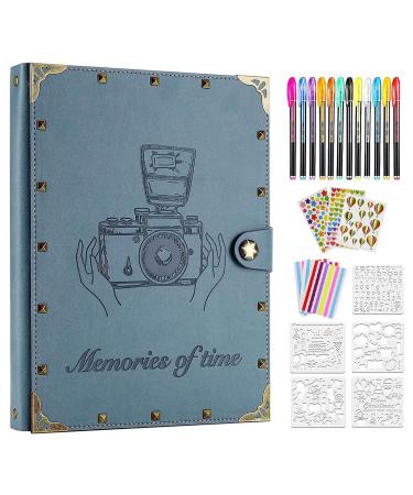 ZEEYUAN Leather Scrapbook Album 60 Pages Love Memory Photo Album 8.5x11 inch  Travelling Journal Scrap Book Family Scrapbook Scrapbooking Supplies Kits Gift for Couples Anniversary Wedding Grayish-blue