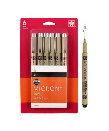 SAKURA Pigma Micron Fineliner Pens - Archival Black Ink Pens - Pens for Writing Drawing or Journaling - Black Ink - 05 Point Size - 6 Pack