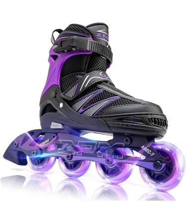 2PM SPORTS Girls Adjustable Inline Skates, Fun Roller for Kids, Beginner Fun Illuminating Skates for Boys and Girls, Men and Ladies Large , Youth - Purple