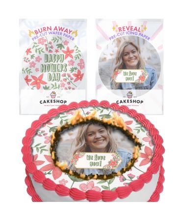 Cakeshop Mothers Day Burn Away Edible Cake Edible Topper Pack | 1 x Icing sheet & 1 x Wafer Sheet | Personalise With Your Custom Image & Text for Mothers Day | Multiple Shapes & Sizes to Choose Prime