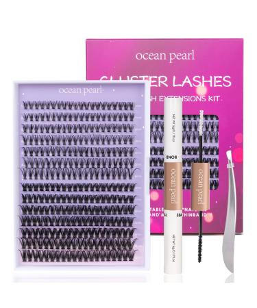 DIY Lash Extension Kit 280pcs Individual Lashes with Lash Bond and Seal Tweezers 20D+50D 10-16mm Mix C/CC/D Curl Cluster Lashes Soft Light Eyelash Extension Kit at Home (20+50D-0.07-10-16MIX KIT) 280 clusters kit - 20D+50D