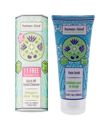 Human+Kind Wash-Off Facial Cleanser and Face Scrub Kit Unisex 2 Pc