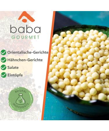 Baba Gourmet Original Moghrabieh Couscous Pearls 600g - 100% Natural Lebanese Kuskus for Traditional Dishes - Whole Grain Semolina - Buy Online on SooperMarket.com