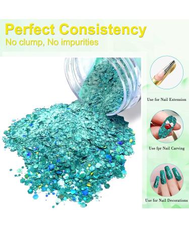 Professional Holographic Green Glitter Acrylic Nail Powder - 28g/box | HJ-NAP017-No.44 - Buy Online on SooperMarket.com