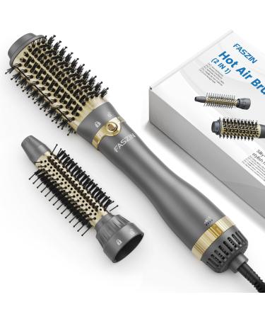 Faszin Hair Dryer Brush One-Step Volumiser with 3 Settings & 2 Brush Heads(25/55MM) Hot Air Brush Release 100 Million Negative Ions Smooth Silky & Frizz-Free Hair Gray