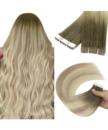 Youngsee injection tape in extensions real hair ombre real hair extensions tape 60cm virgin tape extensions real hair smooth tape in extensions dark brown ombre blond skin weft 5pcs 12.5g #4/7/80 cm 5 PCs virgin- #4/7/80