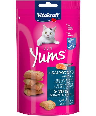 Vita Power Cat Yums - Salmon Cat Snacks Extra Meaty Skin & Fur Support Sugar-Free 9x40g - Omega 3 Boost - Buy Online on SooperMarket.com