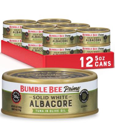 Bumble Bee Prime Solid White Albacore Tuna in Olive Oil, 5 oz Cans (Pack of 12) - Premium Wild Caught Tuna - 30g Protein per Serving - Non-GMO Project Verified, Gluten Free, Kosher