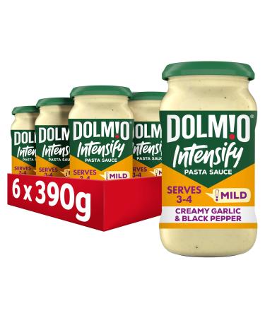 Dolmio Intensify Pasta Sauce Mild Creamy Garlic & Black Pepper Jar perfect for a quick pasta meal for 3-4 Bulk Multipack 6 x 390g Mild Creamy Garlic & Black Pepper 390g (Pack of 6)