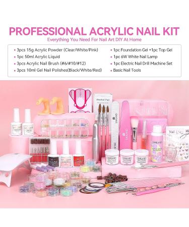 Saviland Acrylic Nail Kit with Drill, UV Light, and Nail Tools - Clear, White, Pink Powder, Liquid, Gel Polish - DIY Nail Art Set for Acrylic and Gel Nails - Buy Online on SooperMarket.com