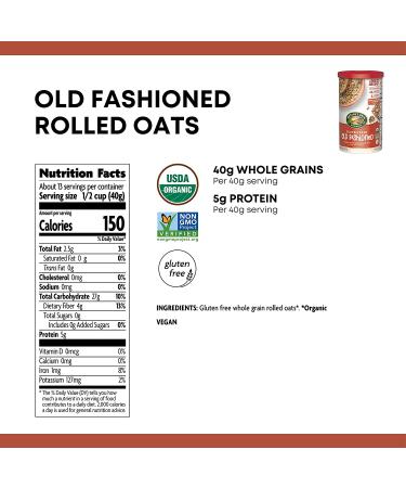 Natures Path Organic Gluten Free Old Fashioned Rolled Oats  Non-GMO  40g Whole Grains  5g Plant Based Protein  Oatmeal Great for Baking  18 Ounce (Pack of 6) Gluten-Free Old Fashioned - Buy Online on SooperMarket.com