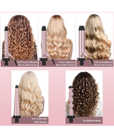 Prizm Pro Clamp Curling Iron Set 5 Interchangeable Barrels 11 Adjustable Temp Dual Voltage Rose Pink Perfect for Travel & Beautiful Curls - Buy Online on SooperMarket.com
