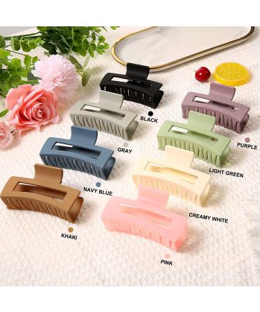 8pcs Colorful Series Non-Slip Hair Claw Clips Set for Women and Girls - 3.5 Inch Acrylic Banana Rectangle Hair Clamps - Matte Hair Styling Accessories for Thin to Thick Hair - Buy Online on SooperMarket.com