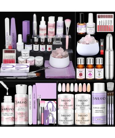 SAVILAND Acrylic Nail Kit with Drill: Professional Nails Kit Acrylic Set with Everything for Beginners Acrylic Powder Liquid Nail Brush Essential Oils Cuticle Remover & Cuticle Oil Kit Home Salon DIY