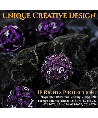 Metal DND Dice Set - Unique Round Hollow Orb Design - Purple Dragon Metal Dice for RPG - Stunning Dungeons and Dragons Set - Buy Online on SooperMarket.com