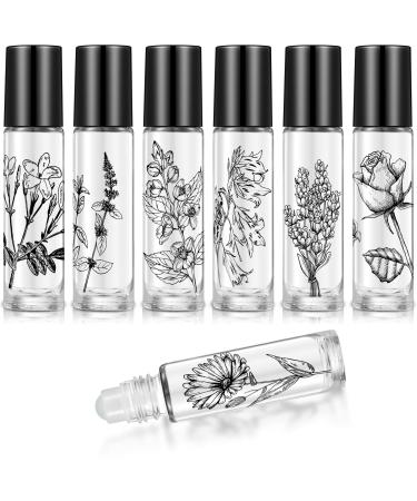 10 Pieces Essential Oil Roller Bottles 10 ml Empty Roller Bottles for Essential Oils Lip Oil, Glass Refillable Oil Container Printed with Patterns
