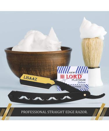 Lisaaz Straight Razors for Men - 100 Blades, Black Stainless Steel, Professional Finish - Quality Mens Shaving Razors - Navajas para Barbero - 4.8 inch Matte Black Gold Clip - Buy Online on SooperMarket.com