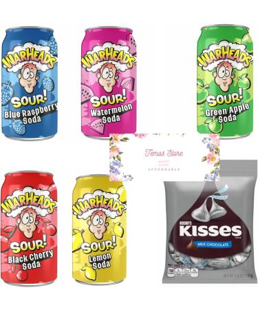 Temas American Drinks & Chocolates Bundle Gift Box Includes Warheads Sour Soda Cans 5 Variety Flavours 355ml & Hershey s Kisses Milk Chocolate - Buy Online on SooperMarket.com
