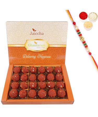 Jaiccha Ghasitaram Rakhi Gifts for Brothers Chocolate Motichoor/Boondi Laddoo 800 GMS with Beads Rakhi