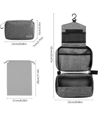 Cooja Hanging Toiletry Bag for Women - Travel Washbag with Hook & Handle, Grey - Includes 1 Toilet Bag + 2 Drawstring Bags - Buy Online on SooperMarket.com