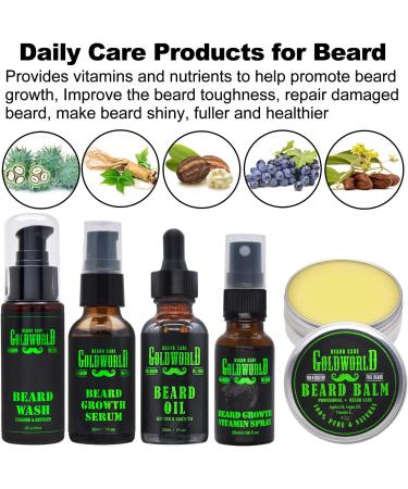 GoldWorld Beard Care Kit | Ultimate Beard Grooming Kit with Wash Oil Serum Balm & Accessories - Perfect Valentine's Day Gifts for Men Dads & Him - Buy Online on SooperMarket.com