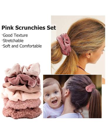 6PCS Large Velvet Scrunchies for Women - Ultra Soft and Textured Hair Ties in Neutral Pink - Hair Accessories for Girls and Women - Buy Online on SooperMarket.com
