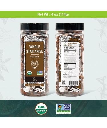 Organic Whole Star Anise 4 oz - USDA Organic, Non-GMO Star Anise Seed Pods - Buy Online on SooperMarket.com
