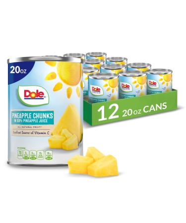 Dole Canned Pineapple Chunks in 100% Fruit Juice 20 Ounce (Pack of 12)