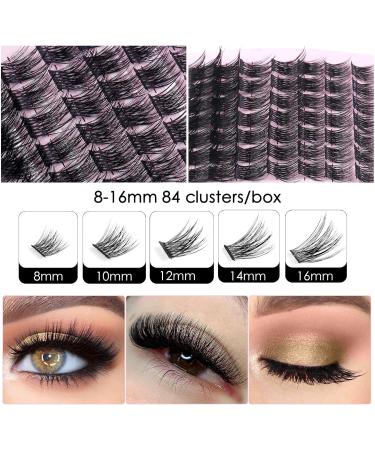 Jsdoin Cluster Lashes 84 Pcs C/D Curl 8-16mm Length DIY Eyelash Extensions - Natural & Mega Styles - Buy Online on SooperMarket.com