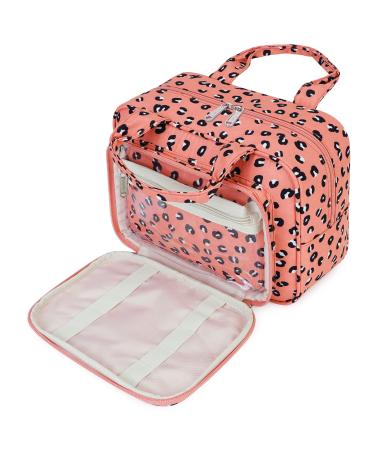 Full Size Toiletry Bag Large Makeup Bag Organizer Travel Cosmetic Bag for Women (Orange Leopard)