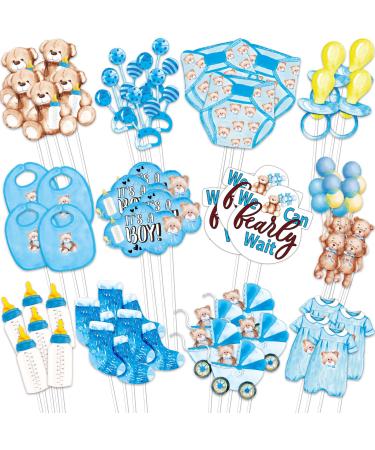 Whaline 72Pcs Baby Shower Cupcake Topper 12 Designs Watercolor Bear Cupcake Picks We Can Bearly Wait Food Picks for Cake Decoration Baby Bear