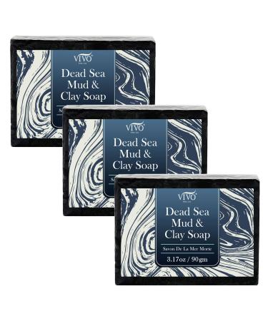 Vivo Per Lei Dead Sea Soap - Dead Sea Mud Soap for Face and Body - Charcoal Soap Bar with Dead Sea Minerals - Cleanse Your Skin Gently - 3.17 Oz (Pack of 3) 3.15 Ounce (Pack of 3)