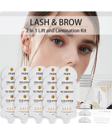 2 in 1 Brow Lamination Lash Lift Kit | Instant Fuller Eyebrows | Professional Eyelash Perm Kit with Silicone Shields | Semi-Permanent Lifting Curling Perming | Salon Result lasts 8 weeks