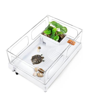Orlushy Turtle Tank Turtle Aquarium, Anti-Escaping Reptile Terrarium with Bottom Drainage Outlet Design, Multi Functional Areas for Turtles, Crayfish Crab and Lizard