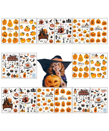 Whaline 270Pcs+ Halloween Temporary Tattoos 16 Sheet Waterproof Tattoo Stickers Pumpkin Witch Ghost Bat Tattoo Decals for Boy Girl Party Favors Trick or Treat Decoration Face Arm Body