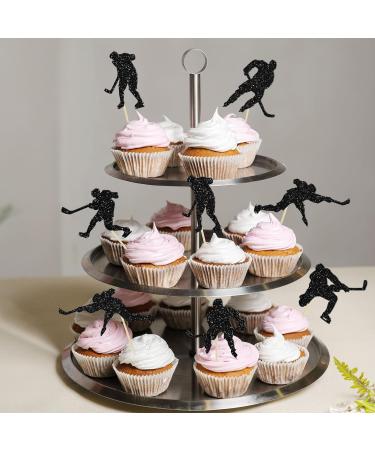 Gyufise 24Pcs Hockey Cupcake Toppers Black Glitter Hockey Players Cupcake Picks Ice Hockey Sports Theme Baby Shower Boys Girls Birthday Party Cake Decorations Supplies Black-1 - Buy Online on SooperMarket.com