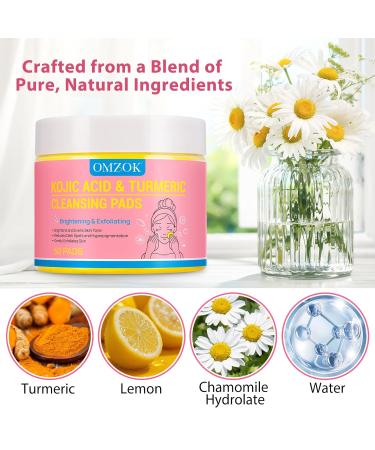 Turmeric Kojic Acid Cleansing Pads | Acne Scars & Pigmentation Treatment | Firming Facial Cleansing Pads | 50PCS for Clean Skin & Pore Care - Buy Online on SooperMarket.com