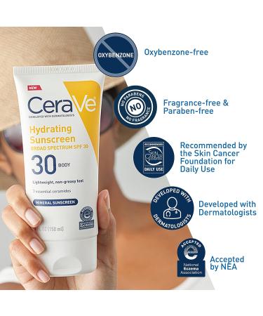 CeraVe 100% Mineral Sunscreen SPF 30 | Body Sunscreen for Sensitive Skin | 5 oz - With Zinc Oxide, Titanium Dioxide, Hyaluronic Acid, and Ceramides - Buy Online on SooperMarket.com