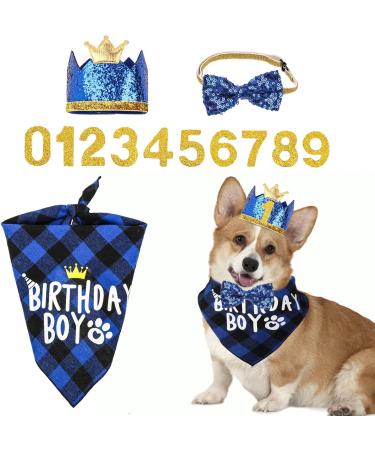 WLLHYF Dog Birthday Party Supplies Boy Dog Birthday Bandana Set with Cute Dog Bow Tie Dog Birthday Crown Hat with Numbers Small Medium Large Dogs(Blue) - Buy Online on SooperMarket.com
