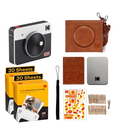 KODAK Mini Shot 3 Retro 4PASS 2-in-1 Instant Digital Camera and Photo Printer (3x3 inches) + 68 Sheets Gift Bundle, White Printer + 68 Sheets + Accessories White