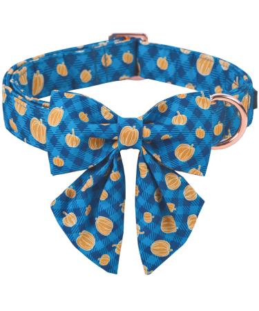Aring Pet Pumpkin Dog Hales Band Cotton Halloween Plaid Dog Hall Band with sailor fly cute blue Halloween-K rbis dog hall tapes with metal buckle medium (Pack of 1) Plaid Pumpkin