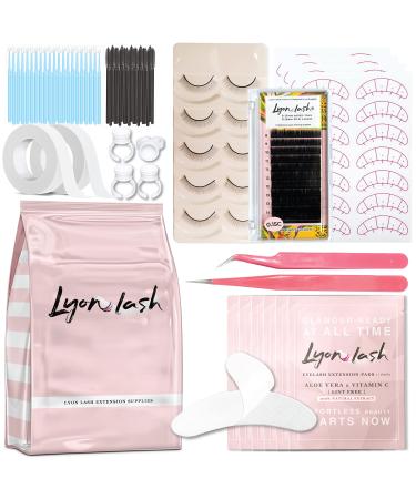 Lyon Lash Eyelash Extension Supplies 4x100 Packs - 100 Pairs Under Eye Gel Pads | 100 Disposable Mascara Brushes Wands | 100 Micro Applicators Brush | 100 Glue Ring Holder | 2 Medical Tapes